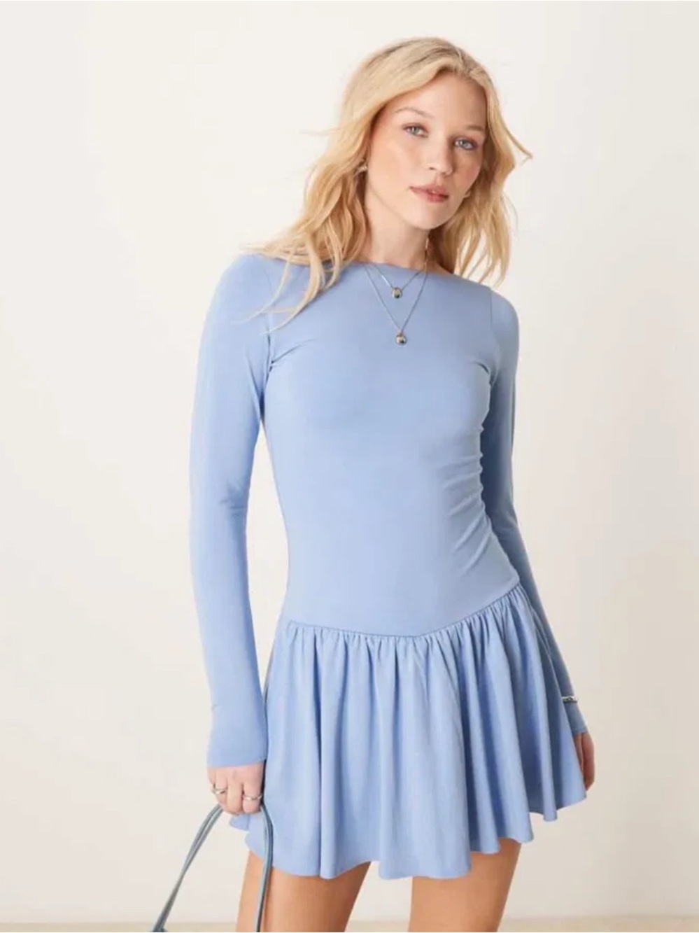 Abercrombie and fitch Women's Light Blue Long Sleeve Fit & Flare Dress